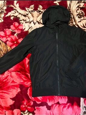 Place Men's Black Hooded Windbreaker Jacket